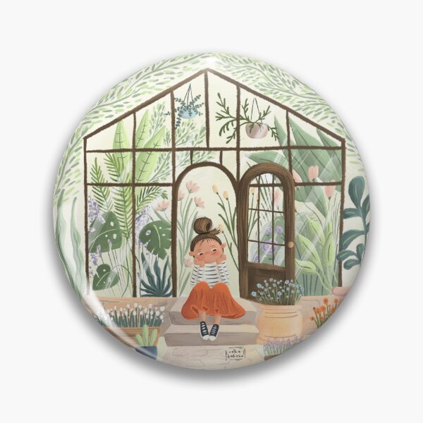 Item preview, A girl sitting in front of a greenhouse surrounded with plants and flowers of different types designed and sold by volhakaliaha.