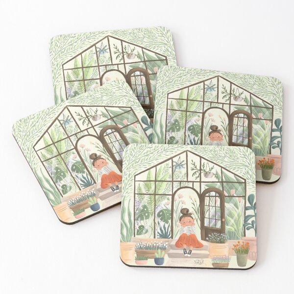 Item preview, A girl sitting in front of a greenhouse surrounded with plants and flowers of different types designed and sold by volhakaliaha.