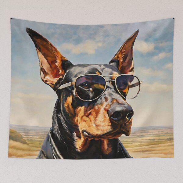 Item preview, Vintage Dog Art: Doberman Stud with Sunglasses Portrait | Animal Art | Oil Painting | Animal Portrait designed and sold by UnhingedBird.