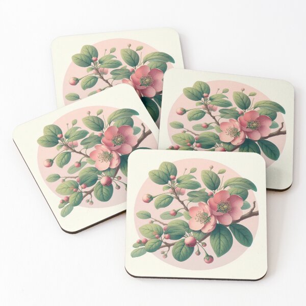 Item preview, Botanical - Elegant Japanese Quince Pink Blossom Botanical Art by heidiannemorris designed and sold by FOLK ART FUSION by heidiannemorris.