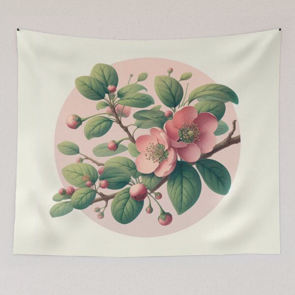 Item preview, Botanical - Elegant Japanese Quince Pink Blossom Botanical Art by heidiannemorris designed and sold by FOLK ART FUSION by heidiannemorris.