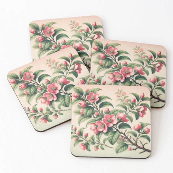Item preview, Botanical - Elegant Japanese Quince Pink Blossom Botanical Art by heidiannemorris designed and sold by FOLK ART FUSION by heidiannemorris.