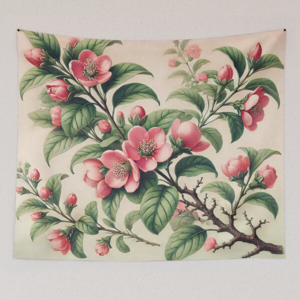 Item preview, Botanical - Elegant Japanese Quince Pink Blossom Botanical Art by heidiannemorris designed and sold by FOLK ART FUSION by heidiannemorris.
