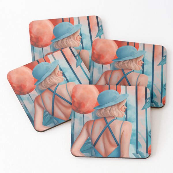 Item preview, Young Woman design. Coral and muted blue palette. designed and sold by Shoot-The-Moon.