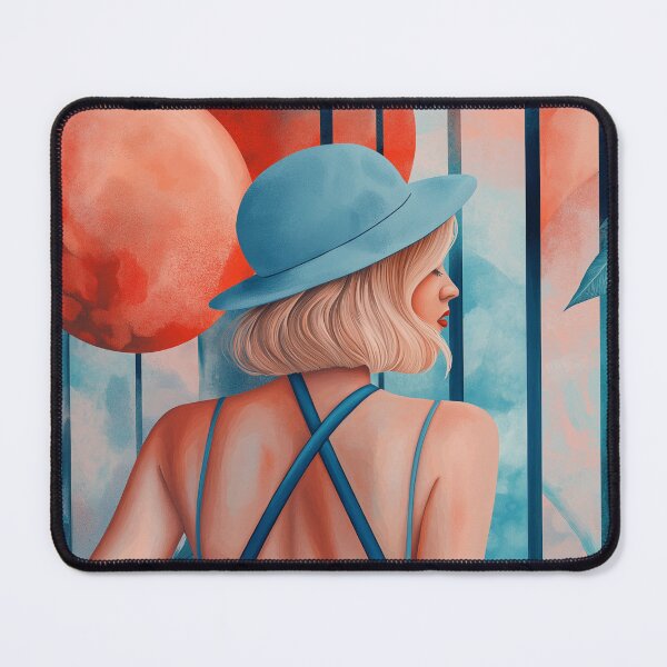 Item preview, Young Woman design. Coral and muted blue palette. designed and sold by Shoot-The-Moon.
