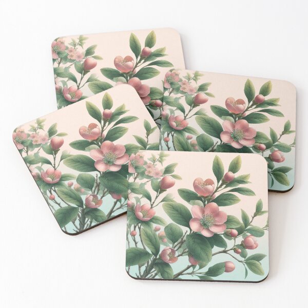 Item preview, Botanical - Elegant Japanese Quince Pink Blossom Botanical Art by heidiannemorris designed and sold by FOLK ART FUSION by heidiannemorris.