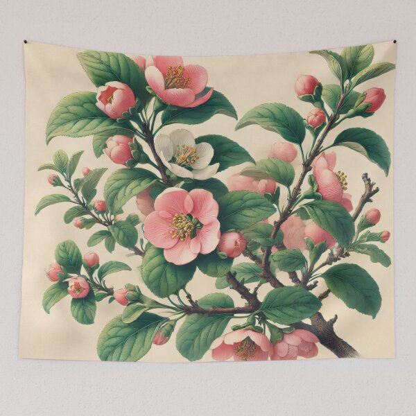 Item preview, Botanical - Elegant Japanese Quince Pink Blossom Botanical Art by heidiannemorris designed and sold by FOLK ART FUSION by heidiannemorris.