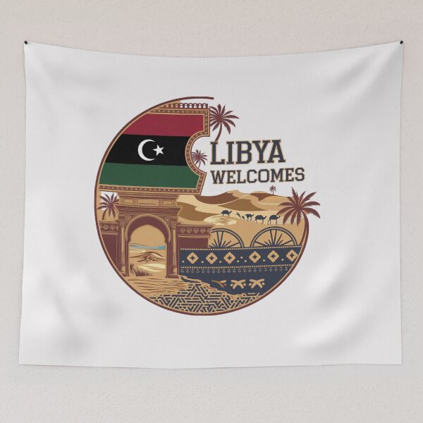 Item preview, Libya Welcomes Flag Map Tripoli, Benghazi, Sahara desert designed and sold by AnimalsDH305.