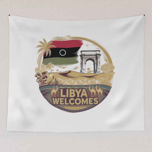 Item preview, Libya Welcomes Flag Map Tripoli, Benghazi, Sahara desert designed and sold by AnimalsDH305.