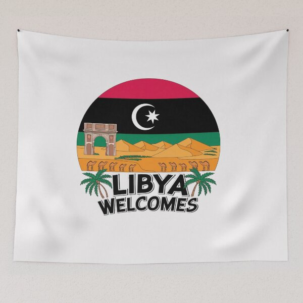 Item preview, Libya Welcomes Flag Map Tripoli, Benghazi, Sahara desert designed and sold by AnimalsDH305.
