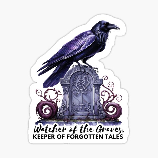 Item preview, Raven perched on a gravestone symbolizing the guardian of lost stories in a mystical setting designed and sold by NocteCorvus1706.