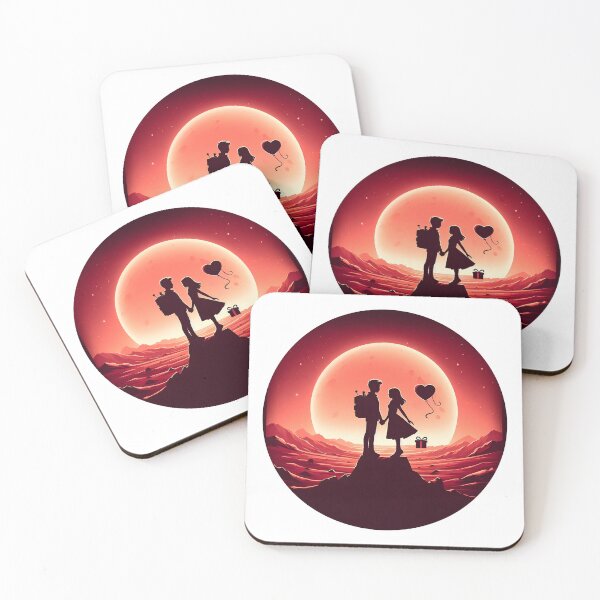 Item preview, Valentine's Day Silhouetted Youth with Heart Balloon and Gift designed and sold by inktok.