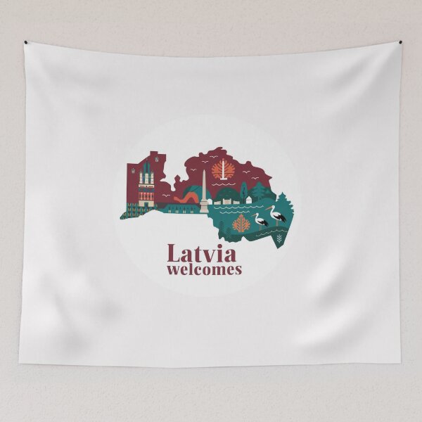 Item preview,  Latvia Welcomes Flag Map Riga, art nouveau, Jurmala designed and sold by AnimalsDH305.