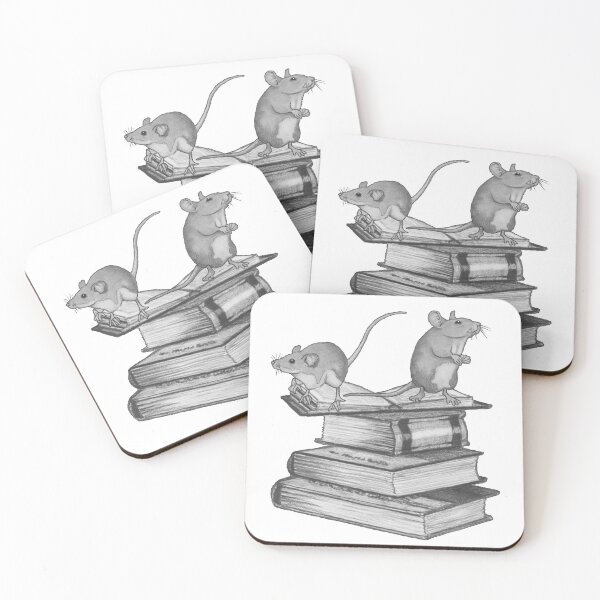 Item preview, Cute MICE Standing on BOOKS, Hand Drawn Pencil Illustration designed and sold by JoyfulWhimsy.