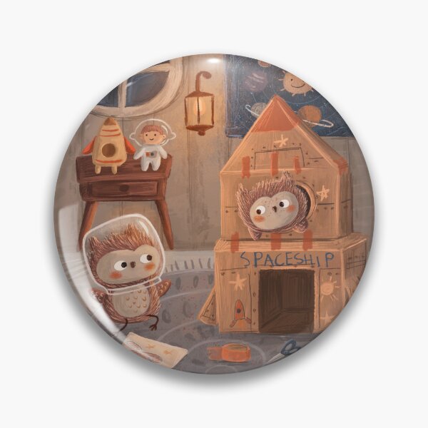 Item preview, Two cute little owls playing space with a diy spaceship and astronaut suit   designed and sold by volhakaliaha.