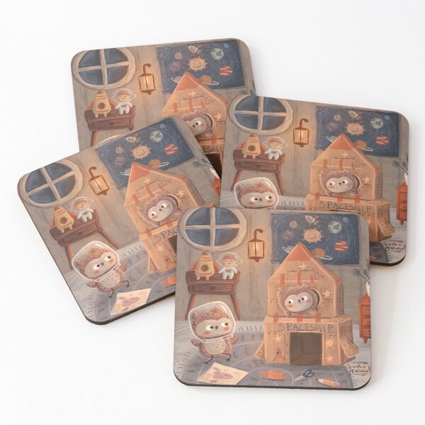 Item preview, Two cute little owls playing space with a diy spaceship and astronaut suit   designed and sold by volhakaliaha.