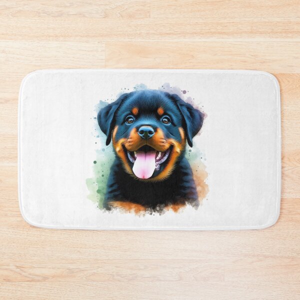 Item preview, Colorful Happy Rottweiler Puppy Watercolor Portrait designed and sold by MaedK.