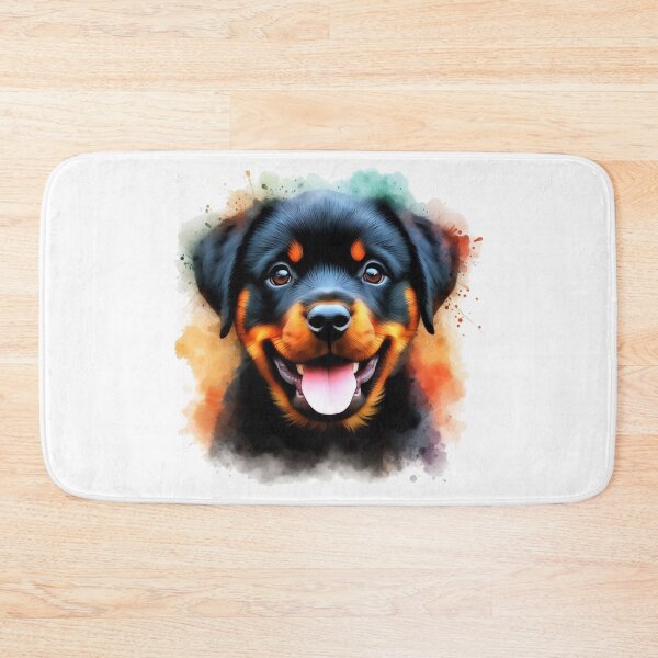 Item preview, Colorful Happy Rottweiler Puppy Watercolor Portrait designed and sold by MaedK.