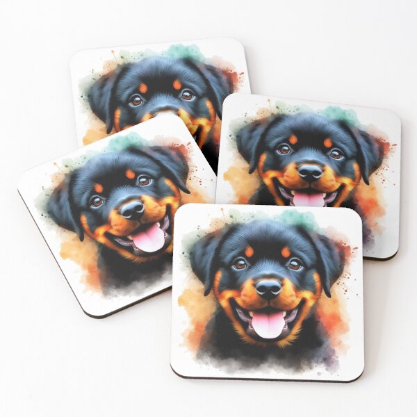 Item preview, Colorful Happy Rottweiler Puppy Watercolor Portrait designed and sold by MaedK.
