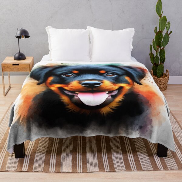 Item preview, Colorful Happy Rottweiler Puppy Watercolor Portrait designed and sold by MaedK.
