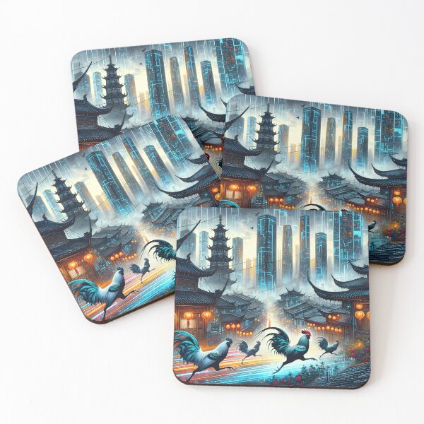 Item preview, Neon Roosters in Futopia designed and sold by FNORD-10111.