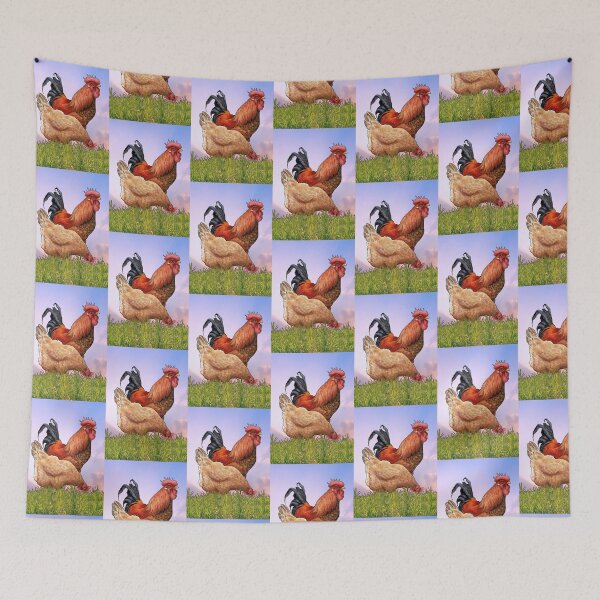 Item preview, Rooster and Chicken in Grass, Farm Animals, Poultry, Art, Illustration designed and sold by JoyfulWhimsy.