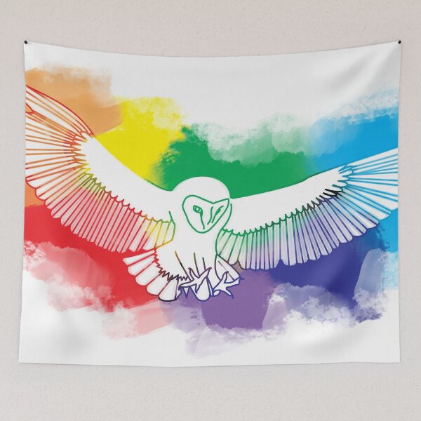 Item preview, Bold Rainbow Flying Owl Watercolor Digital Painting designed and sold by amgraphics.