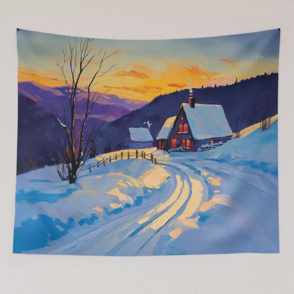 Item preview, A winter wonderland design illuminated by the warm glow of a cozy cabin nestled in a snowy landscape.  designed and sold by HEMRO.