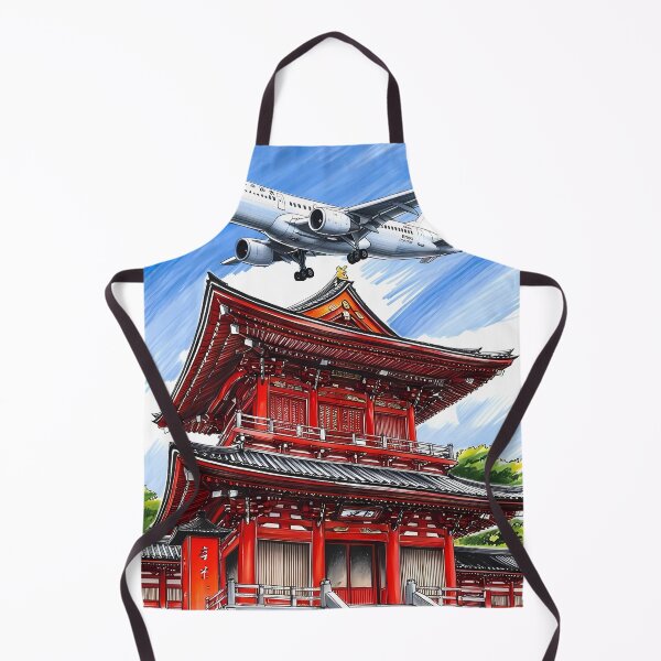 Item preview, Airplane Flying Over Japanese Temple Like Koyasan - Aviation Art designed and sold by EMairplanes.