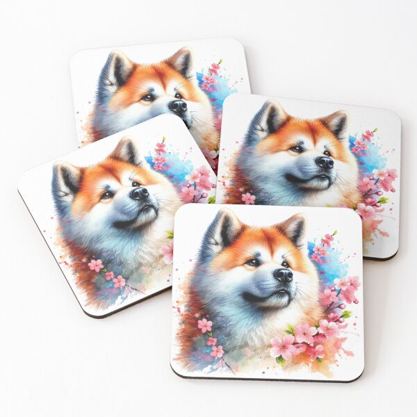 Item preview, Colorful Japanese Akita in Cherry Blossoms Watercolor Portrait designed and sold by MaedK.