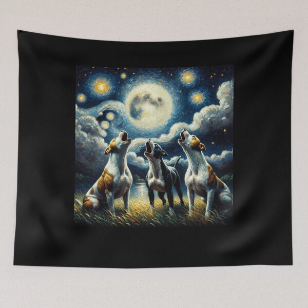 Item preview, Starry Night Three American Staffordshire Terriers Howling at Moon Dog Lover designed and sold by Kimberley King Art  King Art.