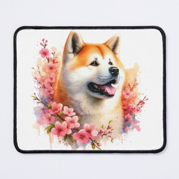 Item preview, Colorful Japanese Akita in Cherry Blossoms Watercolor Portrait designed and sold by MaedK.