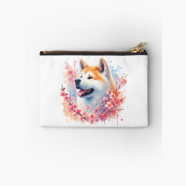 Aperçu de l'œuvre Akita japonais coloré dans un portrait aquarelle de fleurs de cerisier créée et vendue par MaedK.