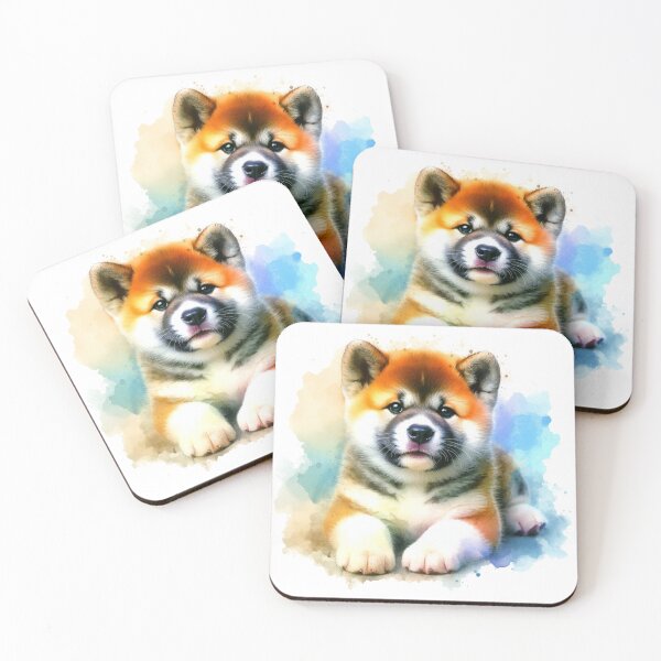 Item preview, Colorful Japanese Akita Puppy Watercolor Portrait designed and sold by MaedK.