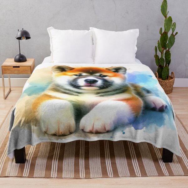 Item preview, Colorful Japanese Akita Puppy Watercolor Portrait designed and sold by MaedK.