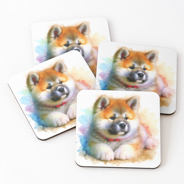 Item preview, Colorful Japanese Akita Puppy Watercolor Portrait designed and sold by MaedK.
