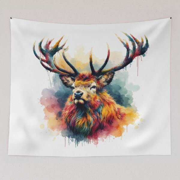 Item preview, Scottish Highland Stag Colorful Watercolor designed and sold by MaedK.