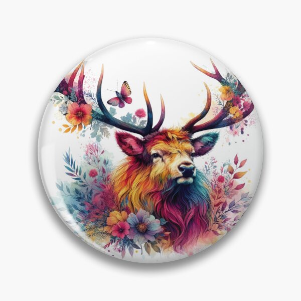 Item preview, Pretty Scottish Highland Stag in Flowers Colorful Watercolor designed and sold by MaedK.