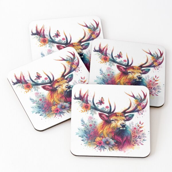 Item preview, Pretty Scottish Highland Stag in Flowers Colorful Watercolor designed and sold by MaedK.