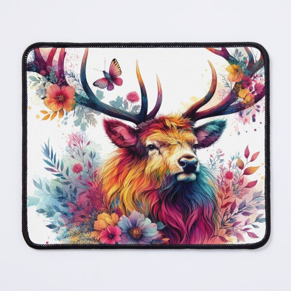Item preview, Pretty Scottish Highland Stag in Flowers Colorful Watercolor designed and sold by MaedK.
