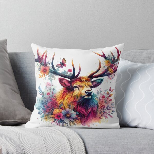 Item preview, Pretty Scottish Highland Stag in Flowers Colorful Watercolor designed and sold by MaedK.