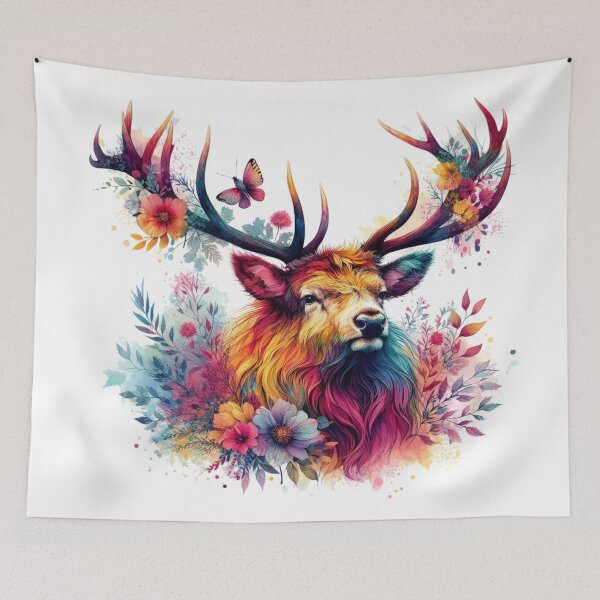 Item preview, Pretty Scottish Highland Stag in Flowers Colorful Watercolor designed and sold by MaedK.