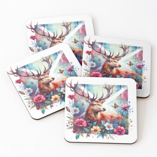 Item preview, Pretty Scottish Highland Stag in Flowers Colorful Watercolor designed and sold by MaedK.