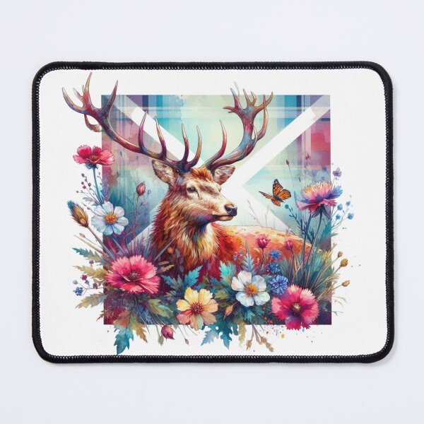 Item preview, Pretty Scottish Highland Stag in Flowers Colorful Watercolor designed and sold by MaedK.