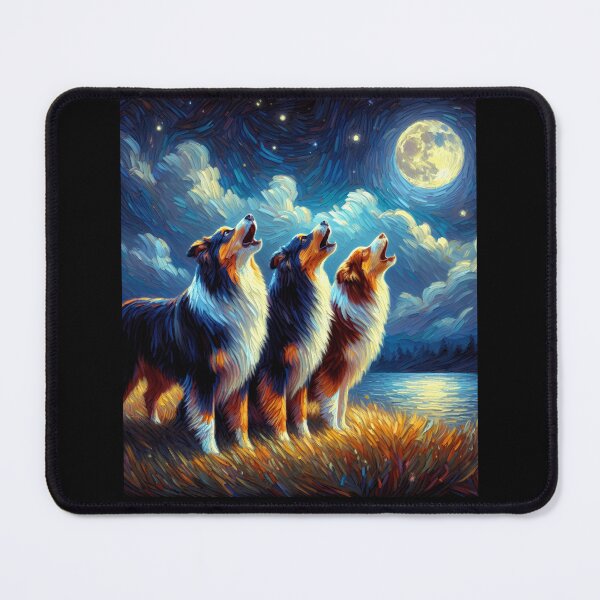 Item preview, Starry Night Three Australian Shepherds Howling at Moon Dog Lover designed and sold by Kimberley King Art  King Art.