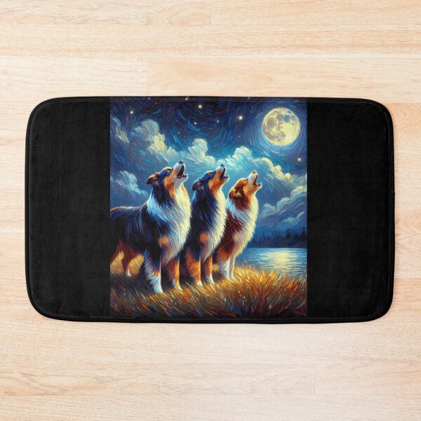 Item preview, Starry Night Three Australian Shepherds Howling at Moon Dog Lover designed and sold by Kimberley King Art  King Art.
