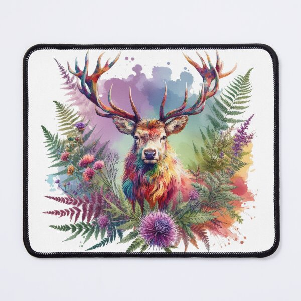 Item preview, Majestic Scottish Highland Stag in Thistles Colorful Watercolor designed and sold by MaedK.