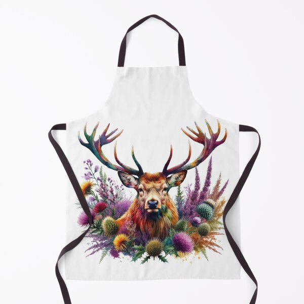 Item preview, Majestic Scottish Highland Stag in Thistles and Heather Colorful Watercolor designed and sold by MaedK.