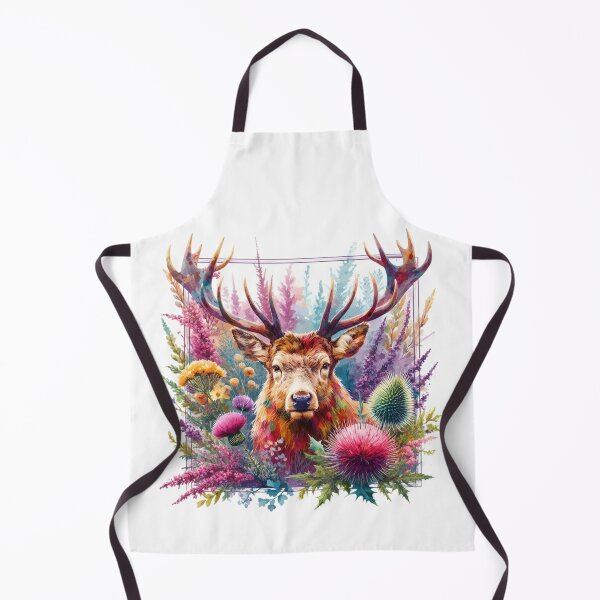 Item preview, Majestic Scottish Highland Stag in Thistles and Heather Colorful Watercolor designed and sold by MaedK.