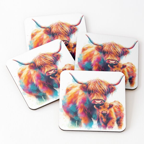 Item preview, Scottish Highland Cow and Calf Colorful Watercolor designed and sold by MaedK.